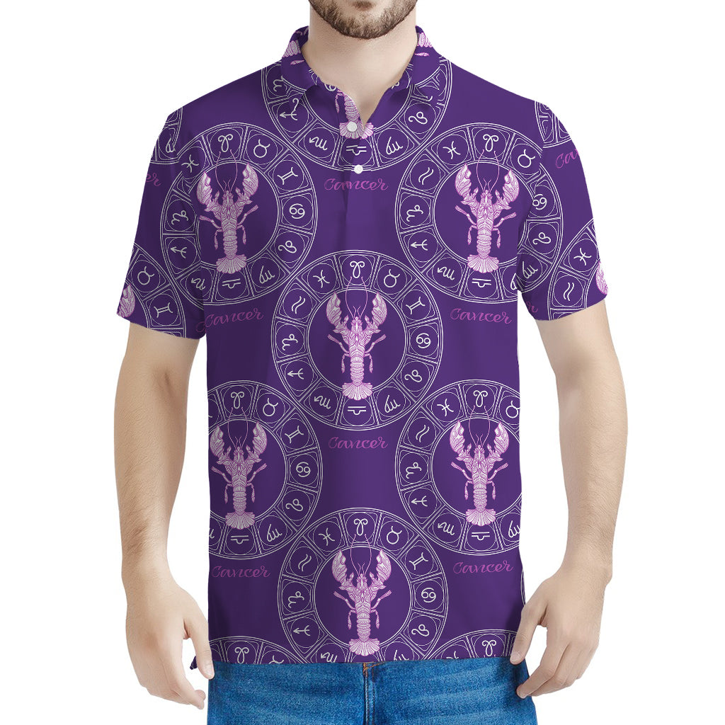 Purple Cancer Zodiac Pattern Print Men's Polo Shirt