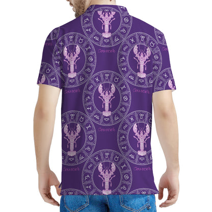 Purple Cancer Zodiac Pattern Print Men's Polo Shirt