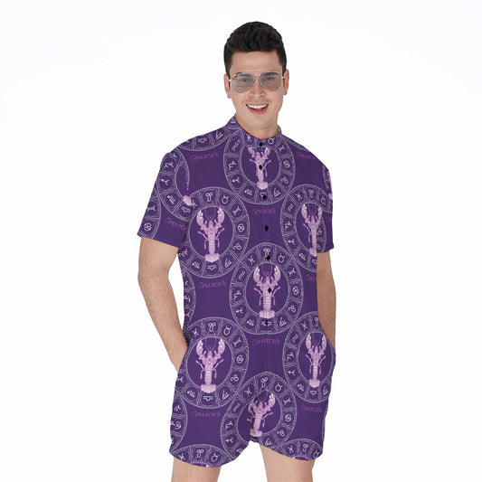Purple Cancer Zodiac Pattern Print Men's Rompers