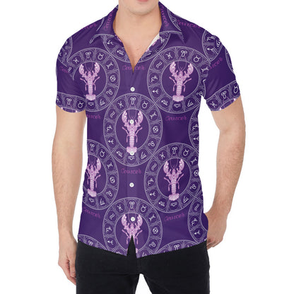 Purple Cancer Zodiac Pattern Print Men's Shirt