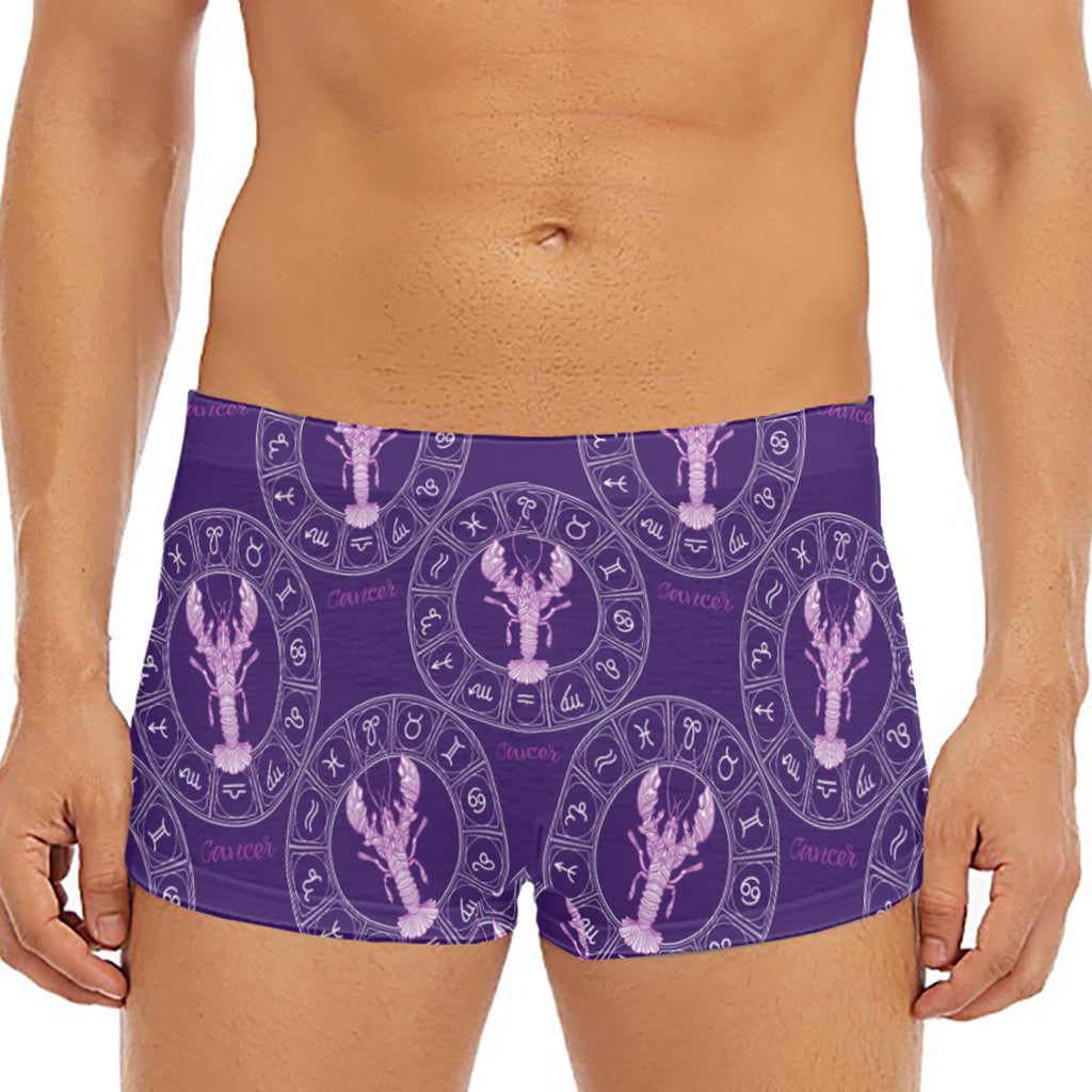 Purple Cancer Zodiac Pattern Print Men's Short Boxer Briefs