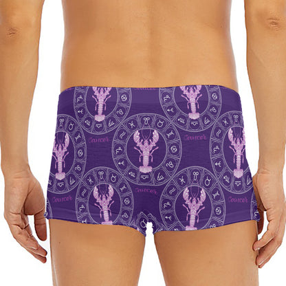 Purple Cancer Zodiac Pattern Print Men's Short Boxer Briefs
