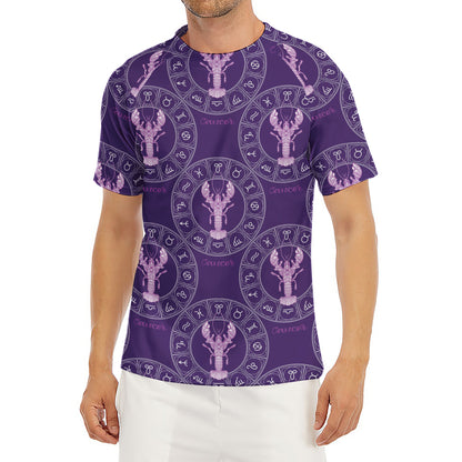 Purple Cancer Zodiac Pattern Print Men's Short Sleeve Rash Guard