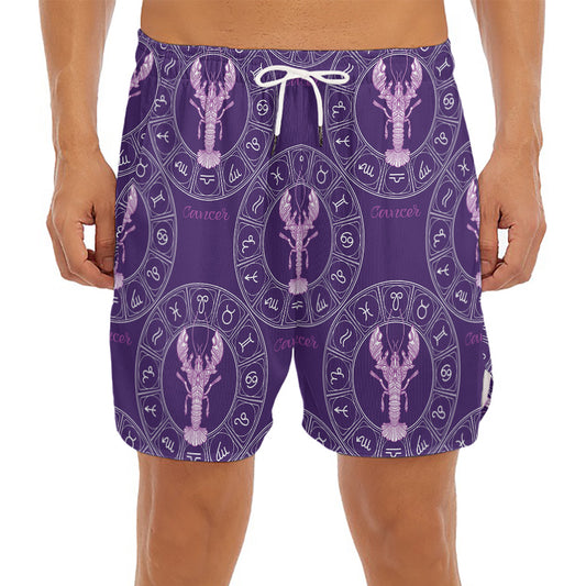 Purple Cancer Zodiac Pattern Print Men's Split Running Shorts