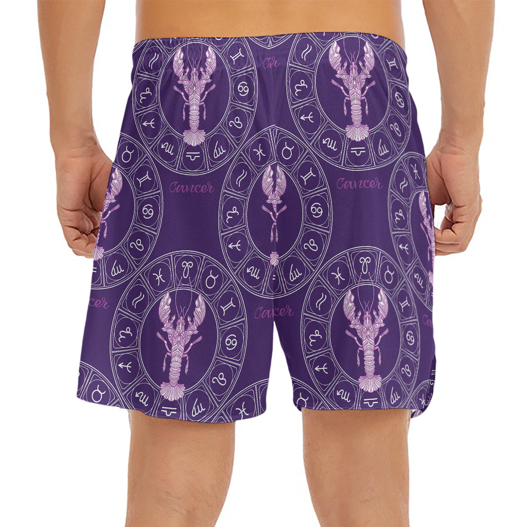 Purple Cancer Zodiac Pattern Print Men's Split Running Shorts