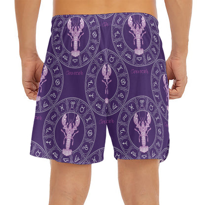 Purple Cancer Zodiac Pattern Print Men's Split Running Shorts