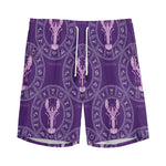 Purple Cancer Zodiac Pattern Print Men's Sports Shorts