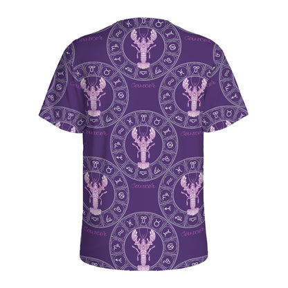 Purple Cancer Zodiac Pattern Print Men's Sports T-Shirt