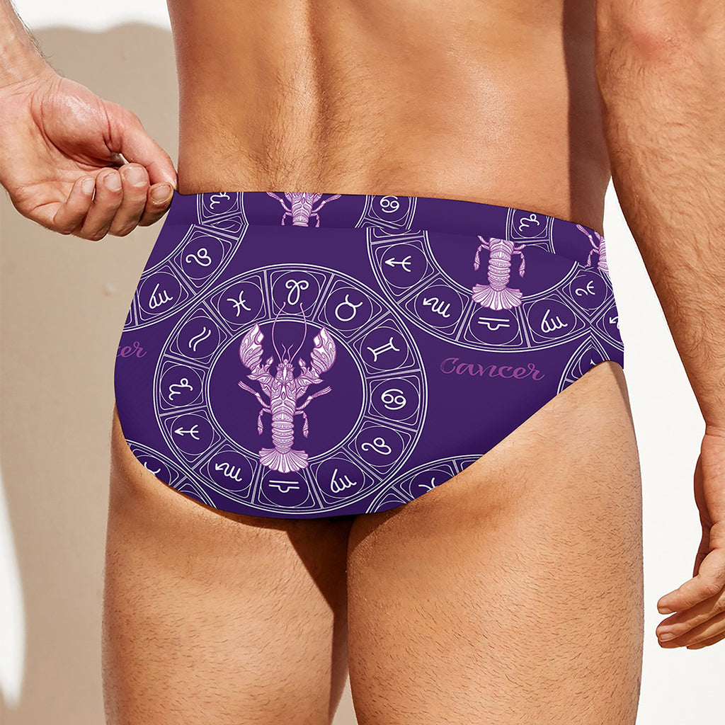 Purple Cancer Zodiac Pattern Print Men's Swim Briefs