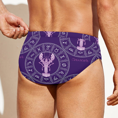 Purple Cancer Zodiac Pattern Print Men's Swim Briefs