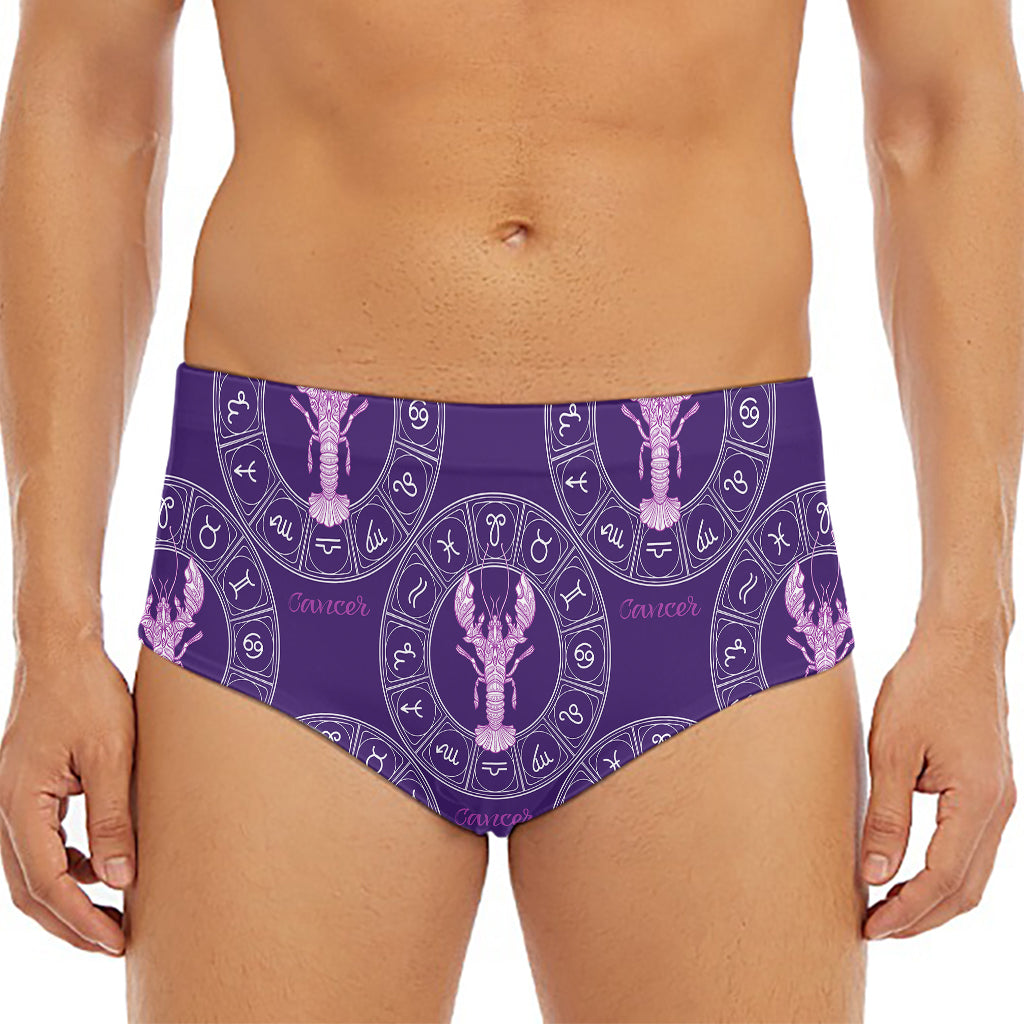 Purple Cancer Zodiac Pattern Print Men's Triangle Swim Briefs