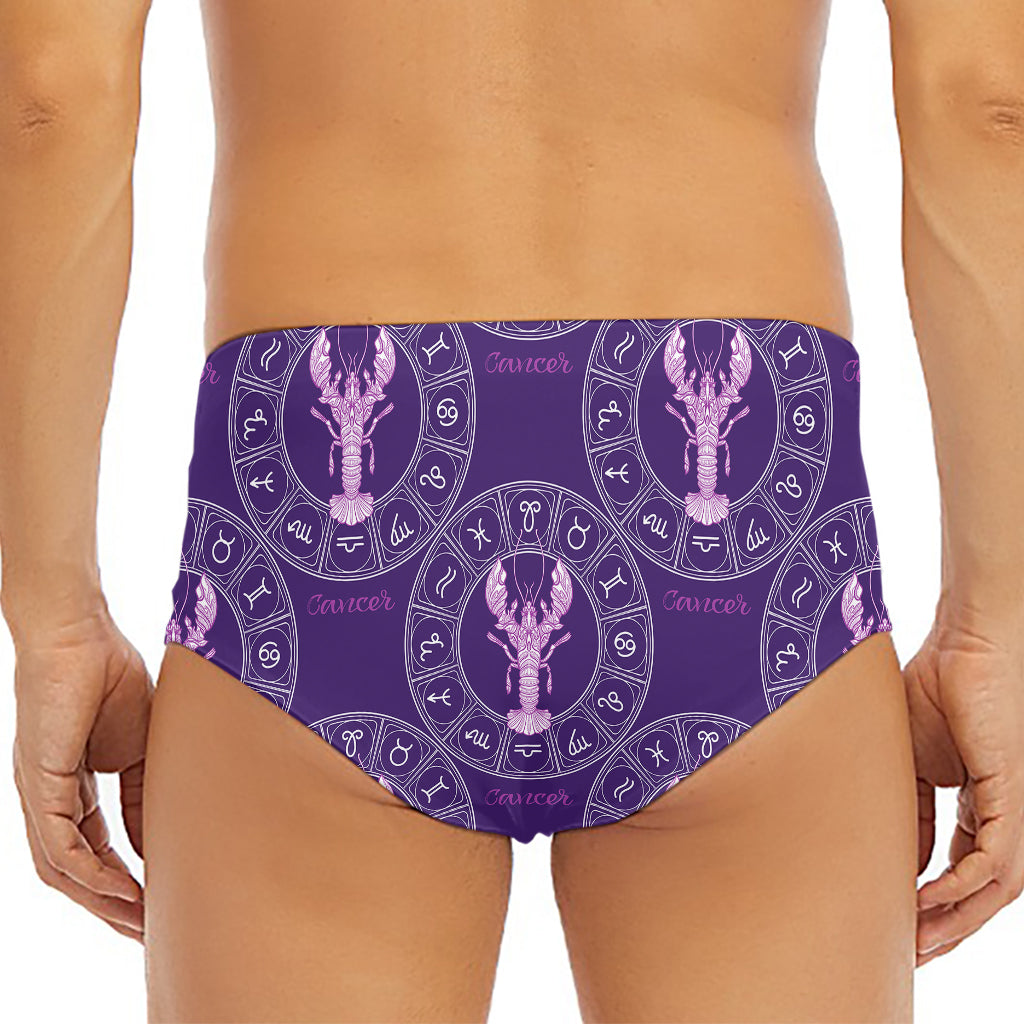 Purple Cancer Zodiac Pattern Print Men's Triangle Swim Briefs