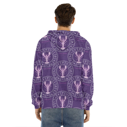 Purple Cancer Zodiac Pattern Print Men's Velvet Pullover Hoodie