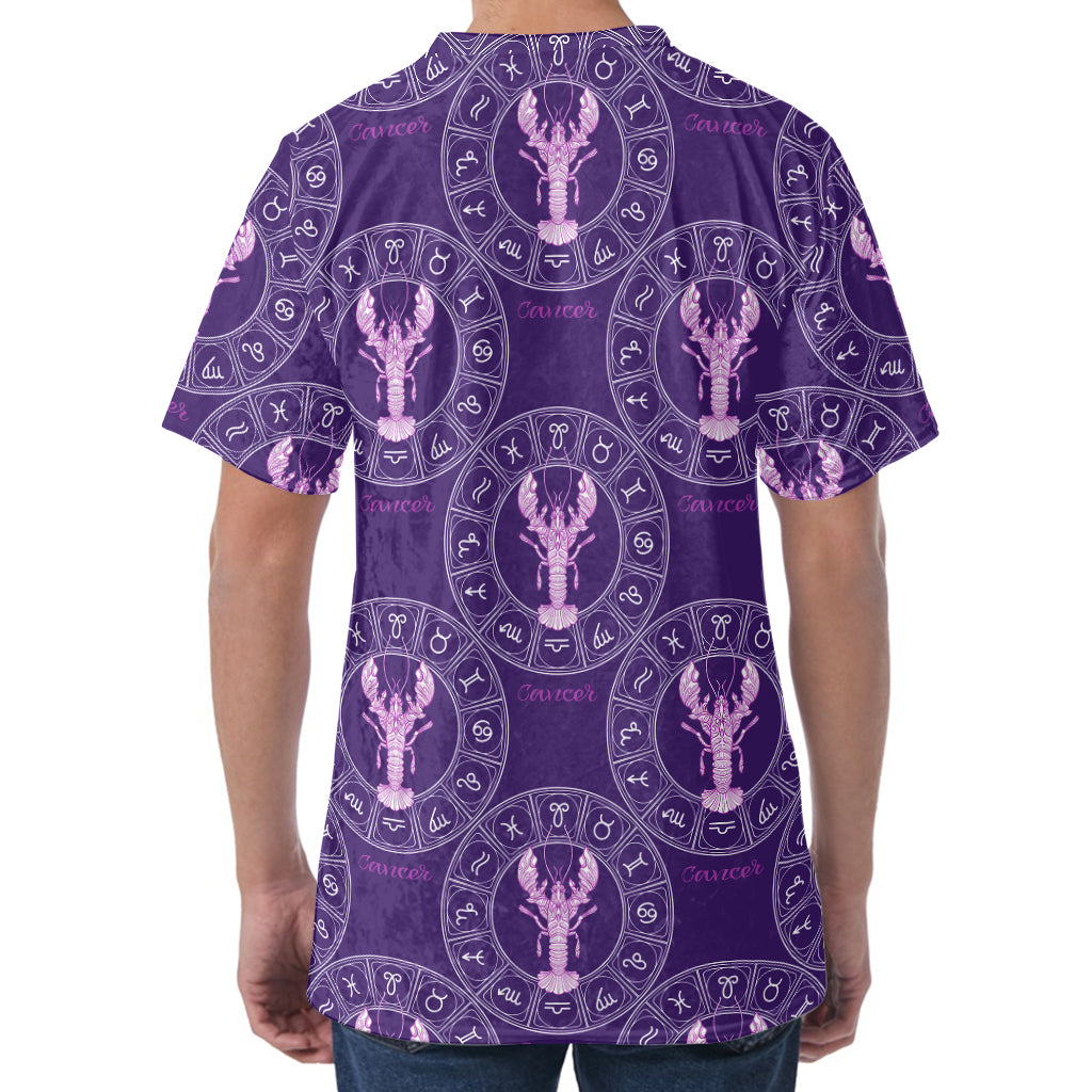 Purple Cancer Zodiac Pattern Print Men's Velvet T-Shirt