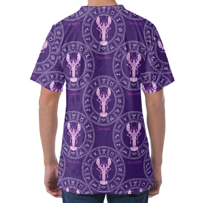 Purple Cancer Zodiac Pattern Print Men's Velvet T-Shirt