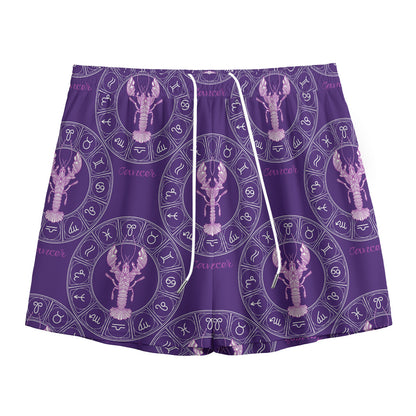 Purple Cancer Zodiac Pattern Print Mesh Shorts