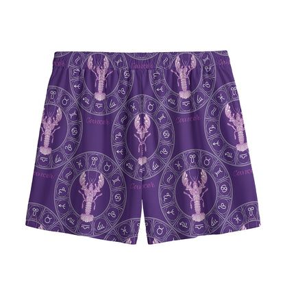 Purple Cancer Zodiac Pattern Print Mesh Shorts