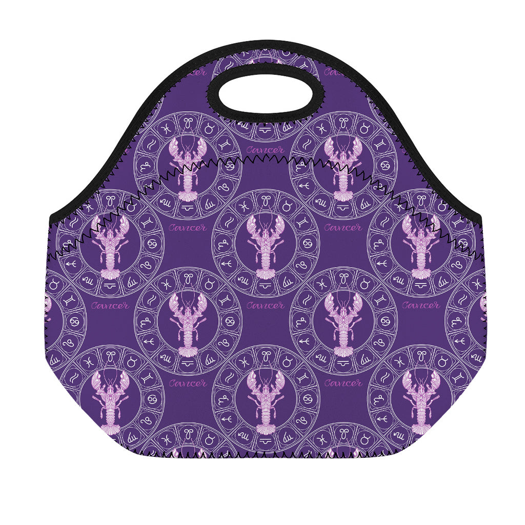 Purple Cancer Zodiac Pattern Print Neoprene Lunch Bag