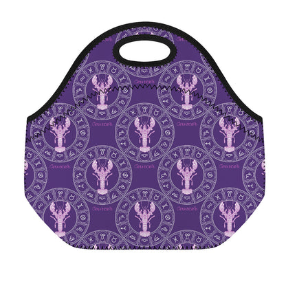 Purple Cancer Zodiac Pattern Print Neoprene Lunch Bag