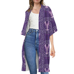 Purple Cancer Zodiac Pattern Print Open Front Beach Cover Up