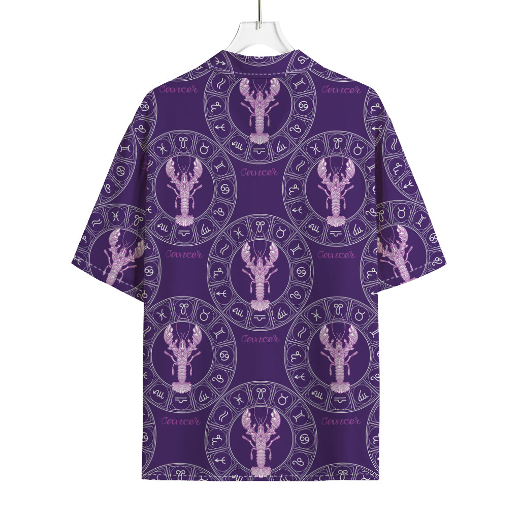 Purple Cancer Zodiac Pattern Print Rayon Hawaiian Shirt