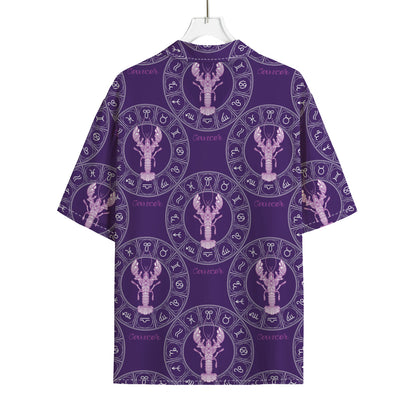 Purple Cancer Zodiac Pattern Print Rayon Hawaiian Shirt