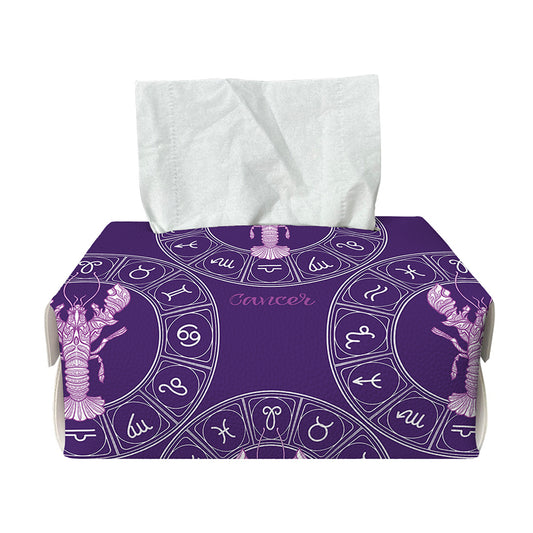Purple Cancer Zodiac Pattern Print Rectangle Tissue Box Cover