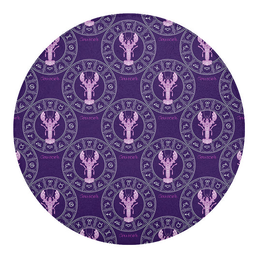 Purple Cancer Zodiac Pattern Print Round Blanket