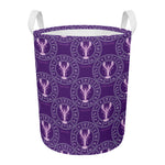 Purple Cancer Zodiac Pattern Print Round Laundry Basket