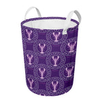 Purple Cancer Zodiac Pattern Print Round Laundry Basket