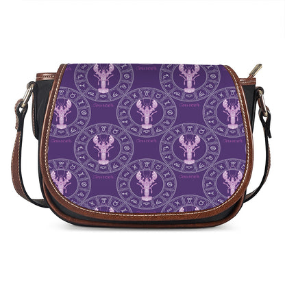 Purple Cancer Zodiac Pattern Print Saddle Bag