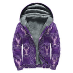 Purple Cancer Zodiac Pattern Print Sherpa Lined Zip Up Hoodie