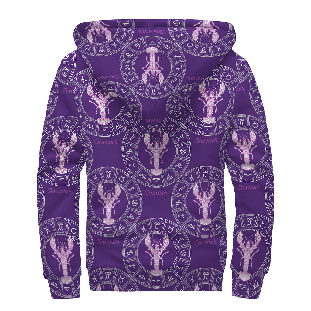 Purple Cancer Zodiac Pattern Print Sherpa Lined Zip Up Hoodie