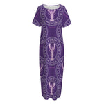 Purple Cancer Zodiac Pattern Print Short Sleeve Long Nightdress