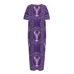Purple Cancer Zodiac Pattern Print Short Sleeve Long Nightdress