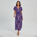 Purple Cancer Zodiac Pattern Print Short Sleeve Maxi Dress