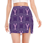 Purple Cancer Zodiac Pattern Print Side Slit Mini Skirt