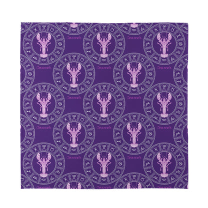 Purple Cancer Zodiac Pattern Print Silk Bandana