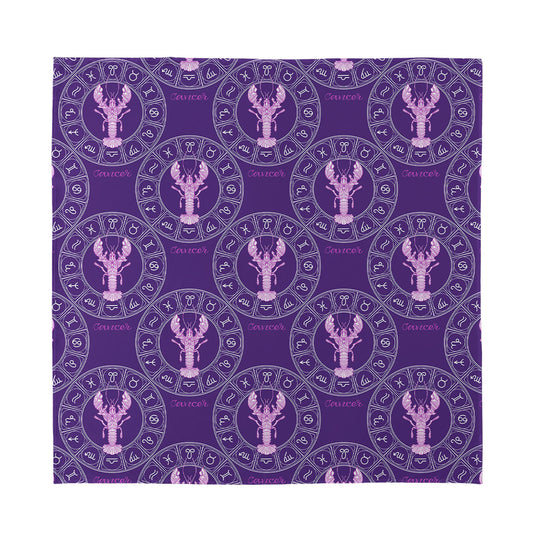 Purple Cancer Zodiac Pattern Print Silk Bandana