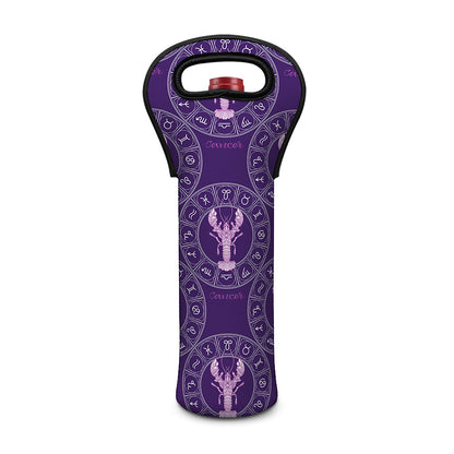 Purple Cancer Zodiac Pattern Print Single Neoprene Wine Tote