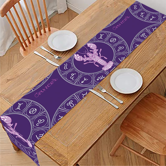 Purple Cancer Zodiac Pattern Print Table Runner