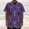 Purple Cancer Zodiac Pattern Print Textured Short Sleeve Shirt