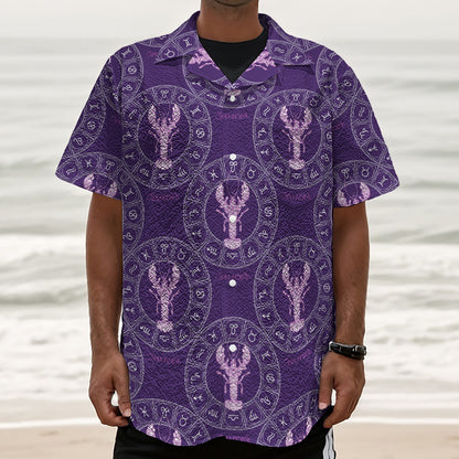 Purple Cancer Zodiac Pattern Print Textured Short Sleeve Shirt