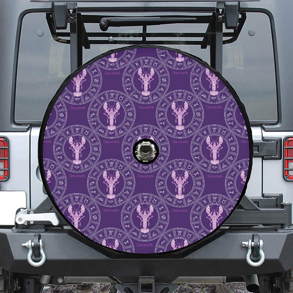 Purple Cancer Zodiac Pattern Print Tire Cover With Camera Hole