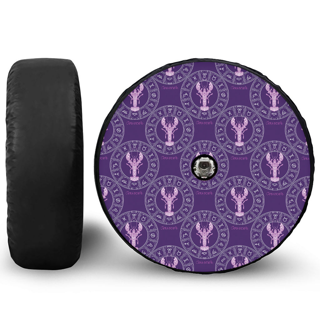 Purple Cancer Zodiac Pattern Print Tire Cover With Camera Hole