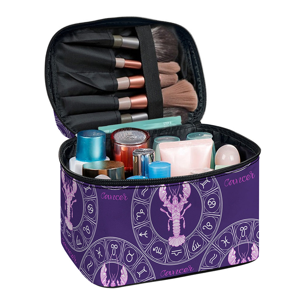 Purple Cancer Zodiac Pattern Print Travel Makeup Bag