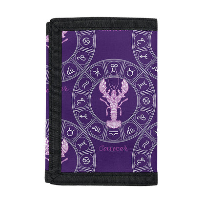 Purple Cancer Zodiac Pattern Print Trifold Wallet