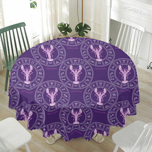 Purple Cancer Zodiac Pattern Print Waterproof Round Tablecloth