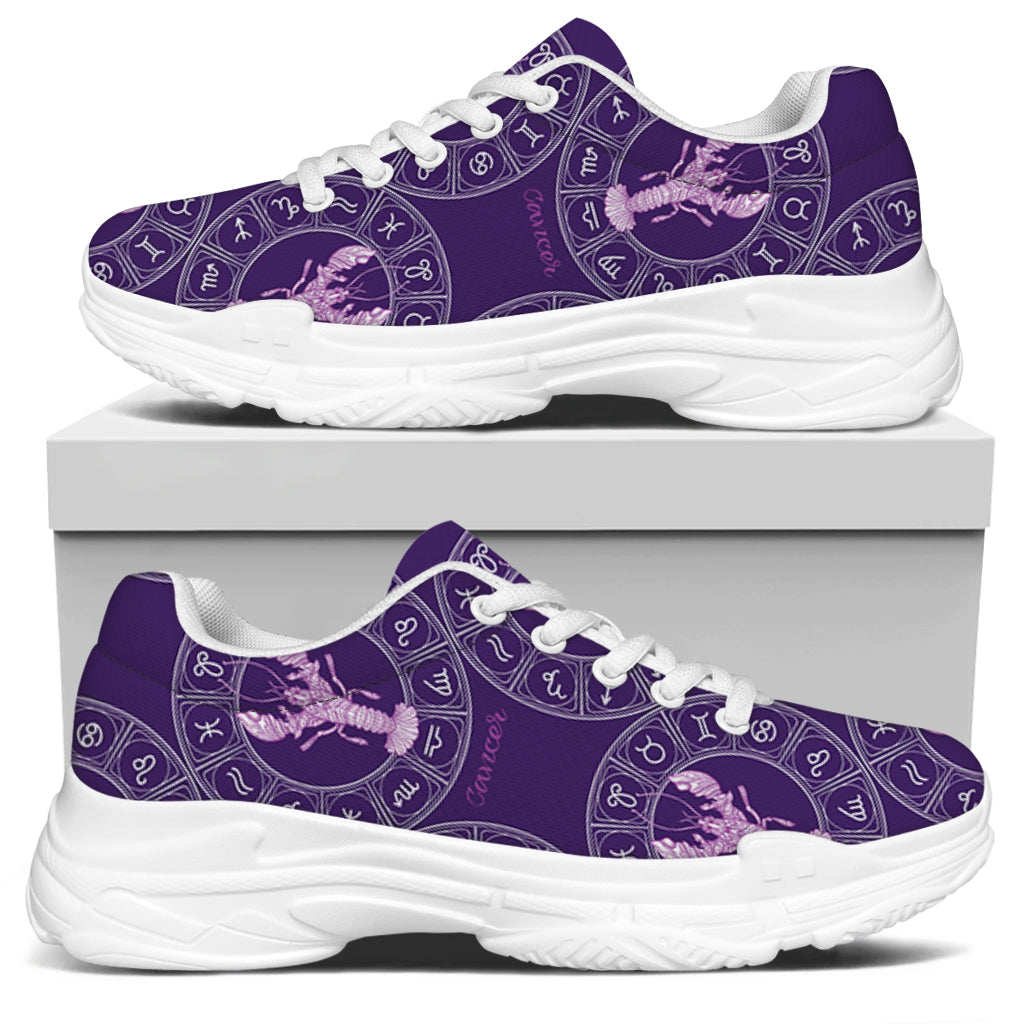 Purple Cancer Zodiac Pattern Print White Chunky Shoes