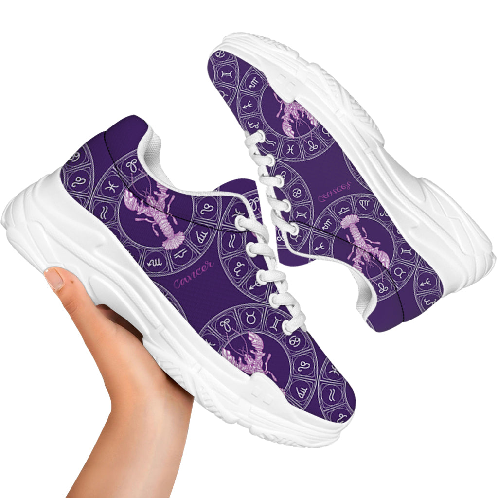 Purple Cancer Zodiac Pattern Print White Chunky Shoes